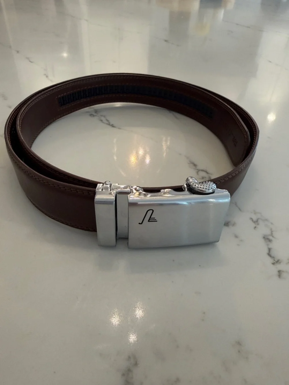 Brown Leather Belt with Silver Automatic Buckle